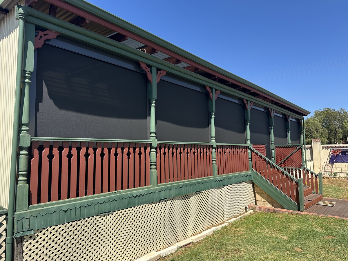 Dark outdoor blinds heritage verandah